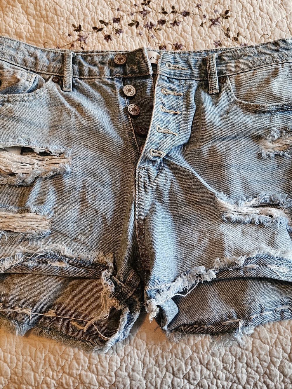 KanCan Light Blue Distressed Denim Jean Shorts